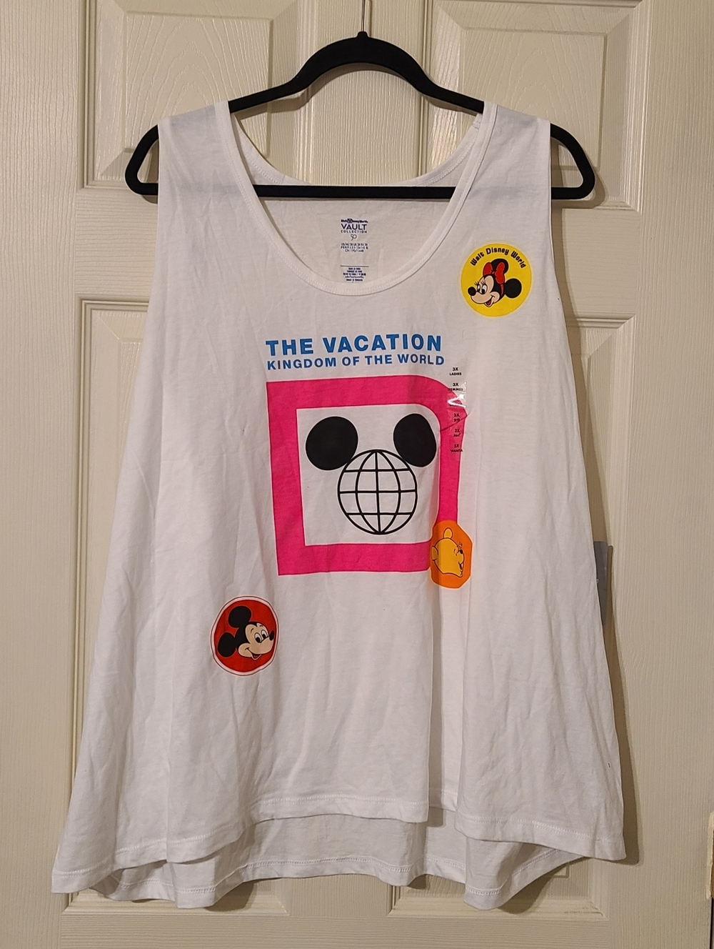 Disney White Tank Top with Pink, Blue & Yellow Graphic Accents